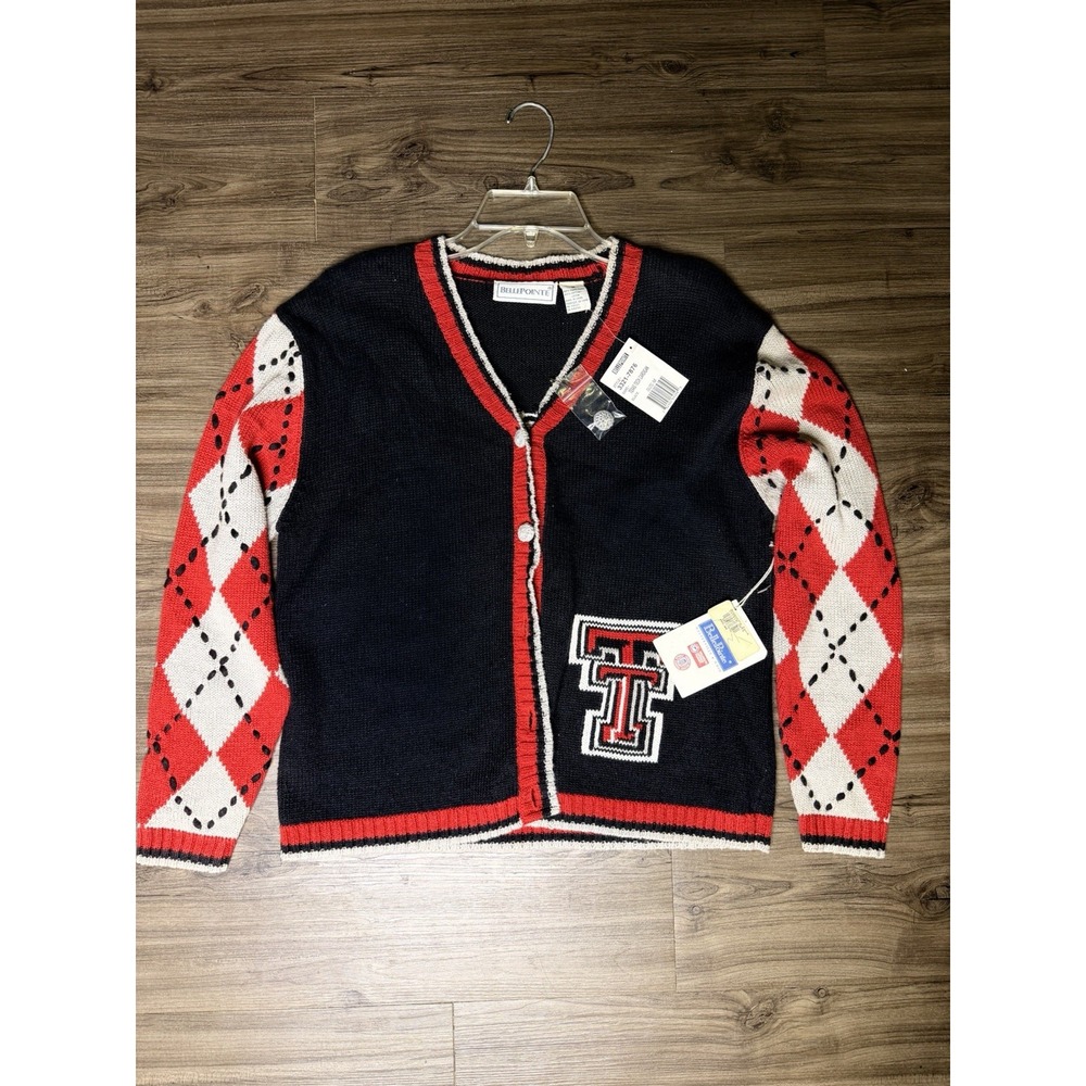NWT Vintage BellePointe Texas Tech Red Raiders Cardigan Sweater Medium Argyle